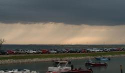 A wall of threatening clouds greets anglers Wednesday morning.