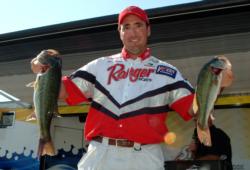 In third place at the Stren Central on the Columbus Pool is pro Gene Brown of nearby West Point, Miss. Brown sacked five bass for 12-5.