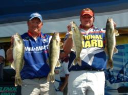 Brad Ertel and Philip Zimpel hold up their day-four catch from Devils Lake. Ertel finished the event in third place.