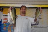 Wesley Schubert of Conroe, Texas leads the Co-angler Division of the Stren Series event on Toledo Bend with a limit weighing 15 pounds, 1 ounce.