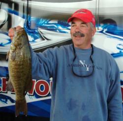 Tom Luciano caught the Snickers Big Bass in the Co-angler Division. This Lake Champlain smallmouth weighed 5 pounds even.