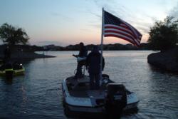 FLW Outdoors tournament officials prepare to send anglers on their way.