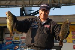 Billy Dehart of Pleasanton, Calif., leads the Co-angler Division with five bass weighing 13-12.