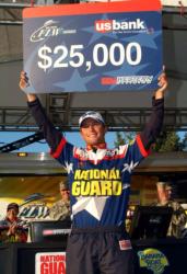 Justin Lucas of Folsom, Calif., a National Guard team member, won the Co-angler Division at the National Guard-sponsored FLW Series Western Division tournament at the Columbia River.