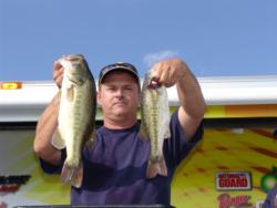 Second-place co-angler Danny Joiner found that stirred water allowed him to fish closer to the bass.