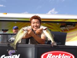 Hailing from Takamatsu Kagawa, Japan, Naohiro Maruo was all smiles when he weighed a 10-8 stringer that earned third on the co-angler side. 