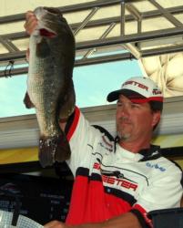 Jeff Billings of Clearlake, Calif., placed fourth for the pros with a limit weighing 23 pounds, 6 ounces. His catch included this 8-11 kicker largemouth.