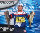 Justin Lucas leads the Co-angler Division with 10 bass over two days weighing 36 pounds, 10 ounces.