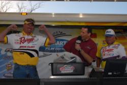 Eastern Division pro Tommy Biffle weighed in day one's lightest catch, three bass for 5 pounds, 7 ounces while his competition, Western Division pro Jimmy Reese recorded the day's heaviest catch of 26 pounds, 12 ounces.