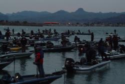 Stren Series boaters congregate in the waters just off Lake Havasu State Park marina.