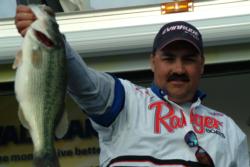 Bret Gouvea of Redding, Calif., proudly displays a 5-pound, 4-ounce catch. Gouvea finished the day in eighth place overall in the Pro Division.