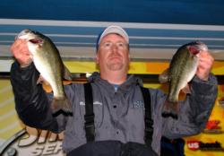 Rich Dalbey of Greenville, Texas, leads the Co-angler Division in the chase for a Stren Texas win thanks to a three-day total of 15 bass weighing 43-7.