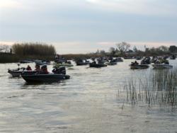 With a bounty of big bass awaiting, competitors eagerly await their checkout.