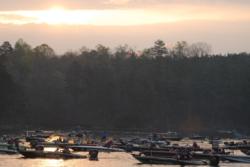 Much needed sunshine breaks out at the day one takeoff of the FLW Tour event on Lewis Smith Lake.