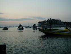 Tournament boats idle around prior to day-one takeoff on Wheeler Lake.