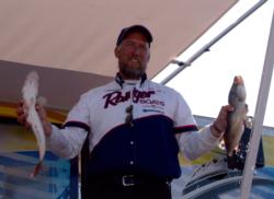Walleye Tour pro Troy Walwood of Grand Haven, Mich., is in second place after day one on Lake Sharpe.