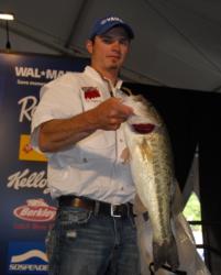 Local angler Jared Taliaferro of Rogers, Ark., leads the Co-angler Division of the Wal-Mart Open on Beaver Lake with a two-day total of 18 pounds, 11 ounces.