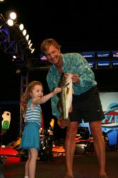Five-year-old Alana Berlo was super excited about the Snickers Big Bass that her dad, fifth-place pro Shayne Berlo caught. The fish weighed 4 pounds, 1 ounce.