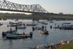 Stren Series anglers fishing the fourth and final FLW event of the Southeastern Division on Lake Pickwick await takeoff.