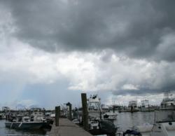 A heavy thunderstorm approaching Venice Marina popped its cork around 3:30 and drenched the weigh-in stage.