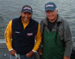 Pro Jeff Edwards and co-angler Larry Behsman are ready for another day of competition on Bays de Noc.