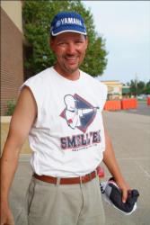 Lynn Jurrens wearing the T-shirt of his favorite baseball team.