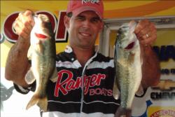 Alan Hults of Gautier, Miss., shows off his first-place catch at the Stren Series Red River event.