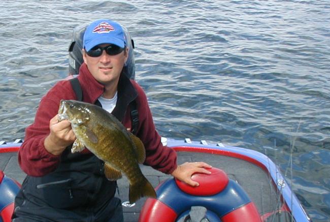 On the final practice day for Lake Champlain, Dave Andrews caught this 4-pound smallmouth that inhaled a spinnerbait burned across the surface.