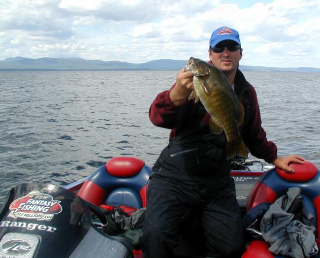 This solid smallmouth, caught by Dave Andrews, fell for a jerkbait early in the afternoon of the final practice day at Lake Champlain.