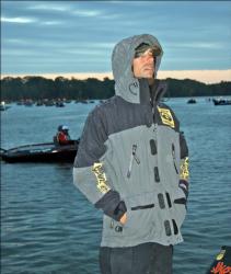 New Jersey pro Michael Iaconelli was suited up and ready for a rainy morning.