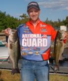 Jonathan Newton of Rogersville, Ala., is in third place after day one with a five-bass limit weighing 16 pounds, 5 ounces.