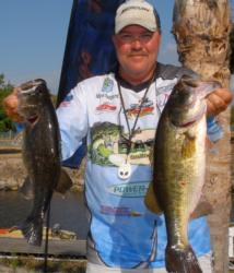 Mark Shepard of Clewiston, Fla., sits in second place with a two-day total of 29 pounds, 13 ounces. He has been the model of consistency bringing in 15 pounds per day.