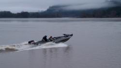 Pro Roy Hawk and co-angler Mark White motor toward final competition on Clear Lake in the No. 8 boat.