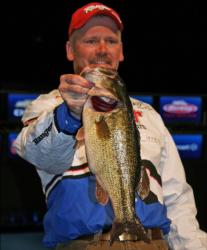 Co-angler leader Mark Modrak caught only two fish on day two, but a big performance on day one kept him in the top spot.