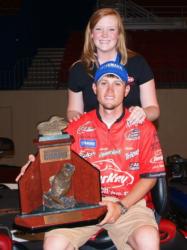 With his fiance at his side, Stetson Blaylock shows off his trophy for winning the 2009 National Guard Open on Lake Norman.