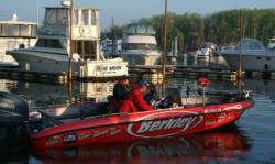 Berkley pro Scott Allar makes his way to boat check Wednesday morning. 