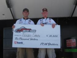 The Texas State University team of David Cosner of Austin, Texas, and Jay McCollum of San Marcos, Texas, took top honors at the FLW College Fishing event at Lake Amistad.
