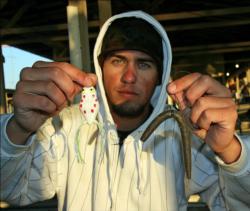 Ninth place pro John Billheimer Jr. will rely on a Senko to grab his early limit and then look for big fish on the frog.