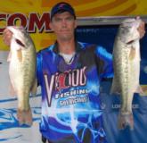 Brian Tims of Vincent, Ala., leads the Co-angler Division of the Stren Series event on Wheeler Lake with a limit weighing 17 pounds after day one.
