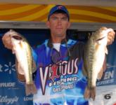 Day-one co-angler leader, Brian Tims of Vincent, Ala., continues to lead the Co-angler Division of the Stren Series event on Wheeler Lake with a two-day total of 23 pounds, 2 ounces. 