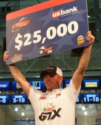 For winning the FLW Tour event on Kentucky Lake, local co-angler Brandon Hunter earned $25,000.