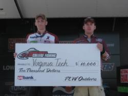 The Virginia Tech team of Ryan Slate of Augusta, N.J., and Caleb Brown of Richmond, Va., won the National Guard FLW College Fishing Northern Division event on 1000 Islands Saturday with six bass weighing 18 pounds, 15 ounces