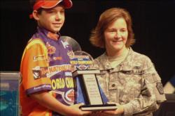 Daryk Eckert of Stockport, Ohio, won the 11 to 14 age bracket in the National Guard TBF Junior World Championship on the Allegheny River in Pittsburgh. 