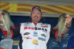 Co-angler Rod Yoder of West Lafayette, Ind., heads into the finals in third place with a total catch of 6 pounds, 7 ounces.