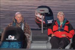 Pro leader Dick Shaffer of Rockford, Ohio, and first-place co-angler competitor Brad Baldwin of Dayton, Ohio, patiently await the start of final takeoff at Fort Madison, Iowa.