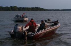 Dusty Minke heads out onto the open waters of Lake Wissota Saturday morning.