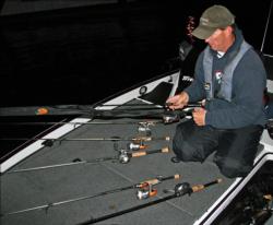 California pro Charlie Weyer lays out an assortment of rods for what he expects to be a junk fishing kind of day.
