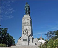 A monument standing at the mouth of the Saranac River in downtown Plattsburgh, N.Y., honors Samuel de Champlain's discovery of the lake bearing his name.