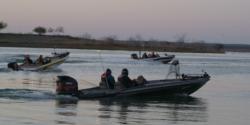 The top 10 pros and top 10 co-anglers head out to the open waters of Falcon Lake.