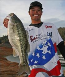 Fishing swimbaits over ledges produced a big bag for second place pro Chris Zaldain.